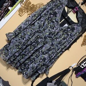 #027 size 00 Torrid NWT Black, blue & Green Pattern Dress w/ metallic strands